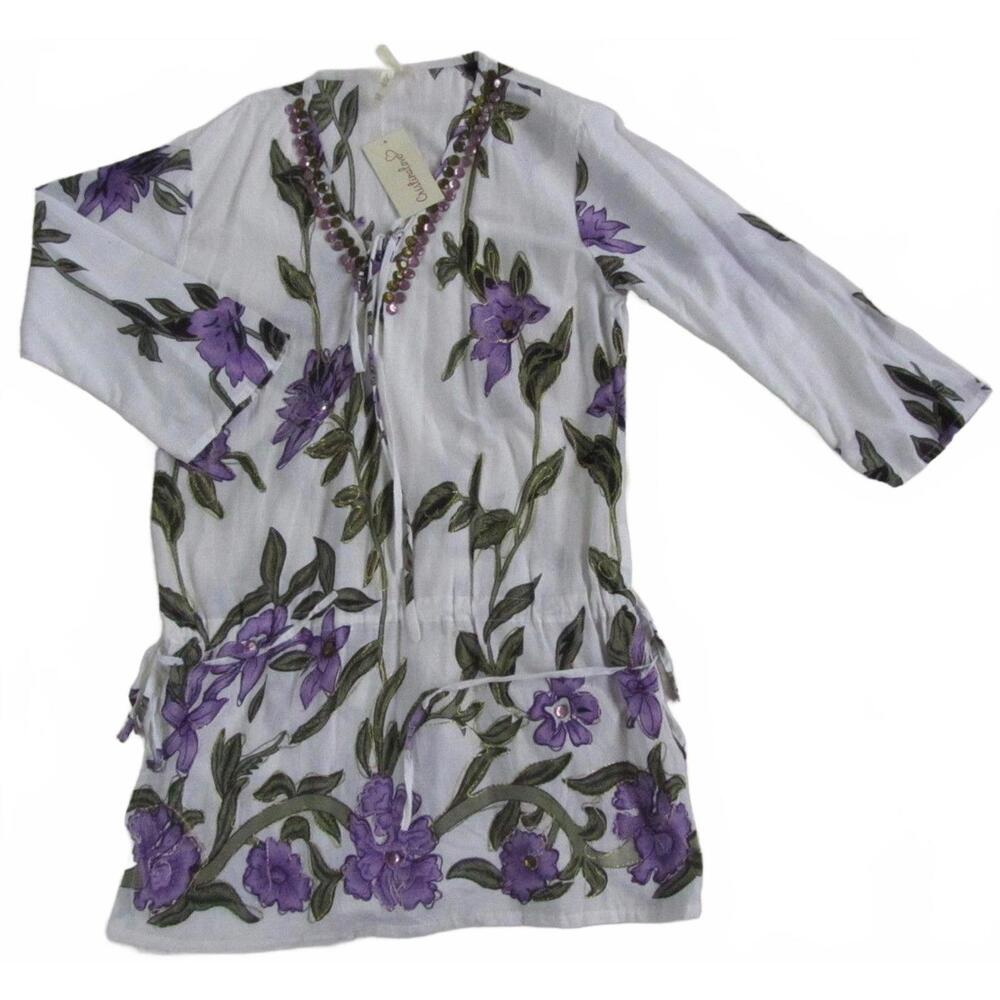 NWT Cristina Love Women's 3/4 Sleeve Floral Shirt Dress Blouse Free One Size
